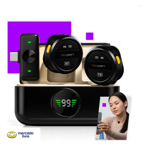 Microfone Lapela Redondo Sem Fio Tipo-C Duplo Anti Ruído P/ Android E iPhone