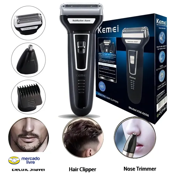 Barbeador E Cortador De Cabelo 3 Em 1 Kemei Km-6558