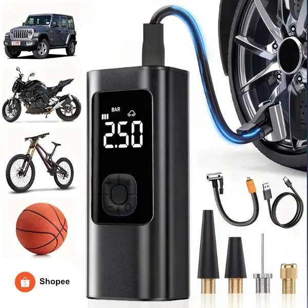 Bomba de Ar Digital Portátil Compressor Inflator Multi-função